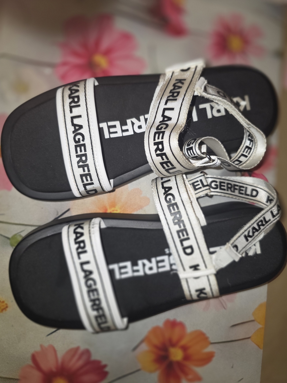Karl Lagerfeld Kids' Black Sandals with White Logo Straps